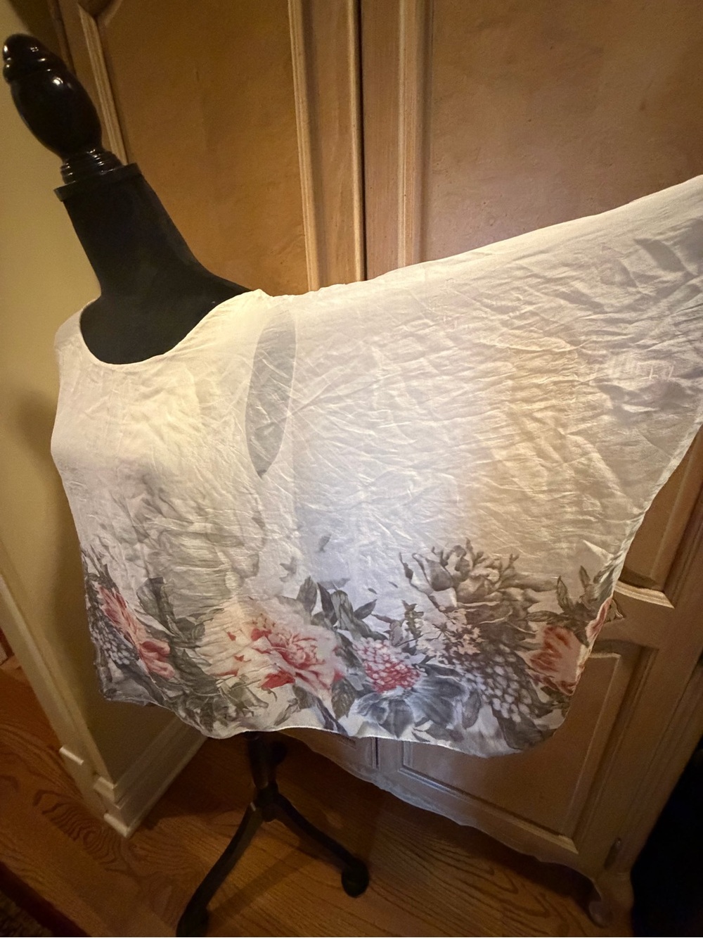 Women's White Floral Batwing Silk Blouse made in Italy.